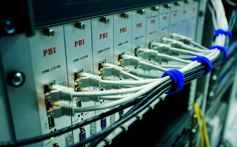 Ethernet cables connected to a network switch